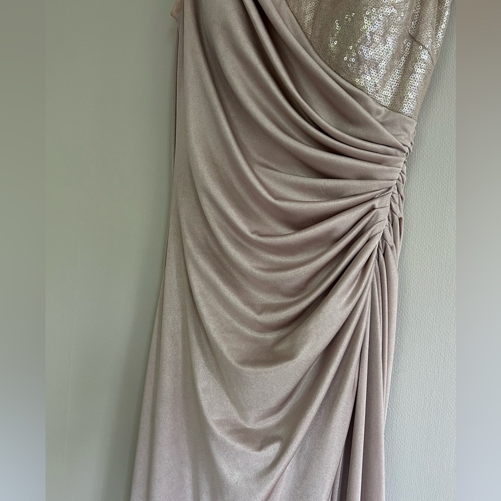 ADRIANNA PAPELL Sequin Draped Formal Gown Ethereal Greek Goddess Long Dress Sz 6 - Picture 5 of 16